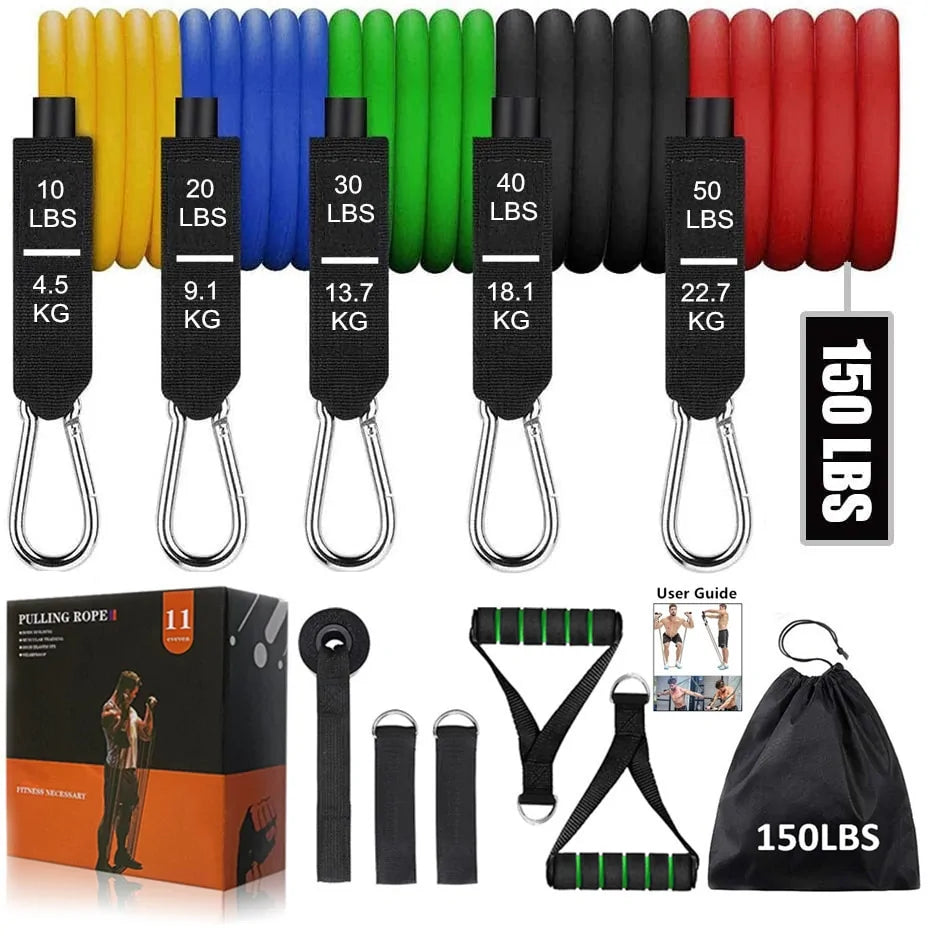 150 lbs Fitness Resistance Bands with Door Anchor: Muscle Training Elastic Pull Rope